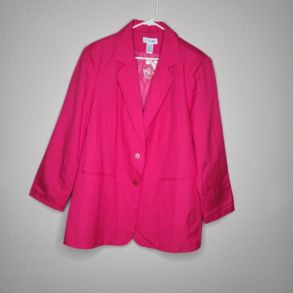 Vintage JG Hook Linen Blend Hot Pink Academia Preppy Blazer Jacket Size 16W